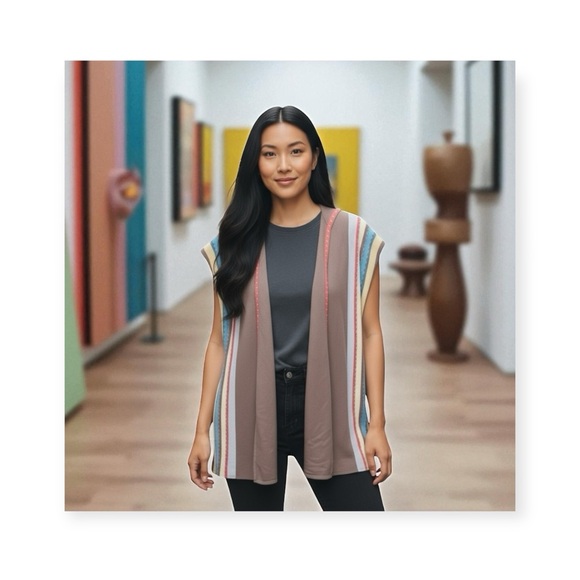 new LaRok ༄ Cashmere Waterfall Sweater Hoodie ༄ Warm Cocoa Brown Stripes ༄ L - Picture 15 of 16